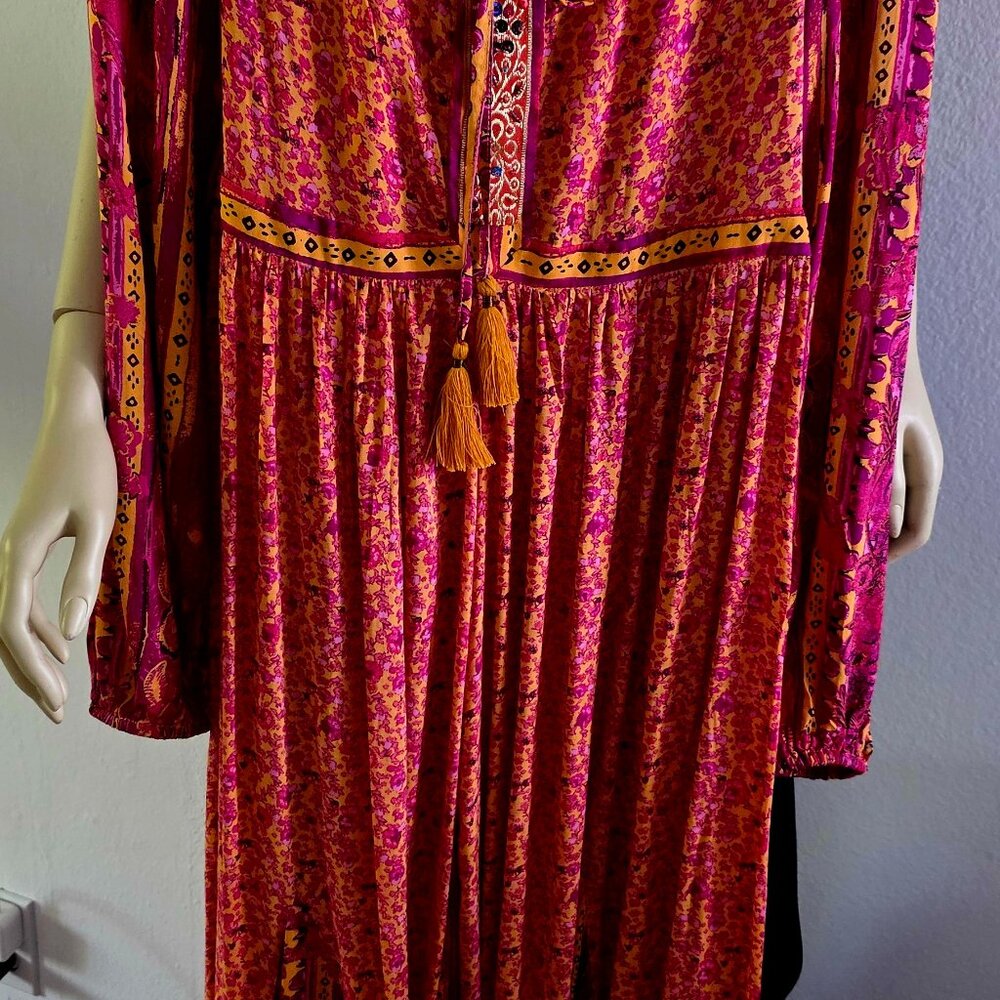Free People Shocking Pink & Orange Long Flowing Dress